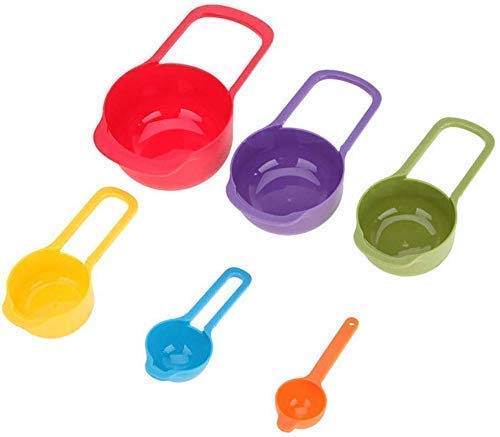 Plastic Cooking Baking Measuring Cups and Spoons Kitchen Tools, Bakeware Rainbow Colours (6-Piece Set)