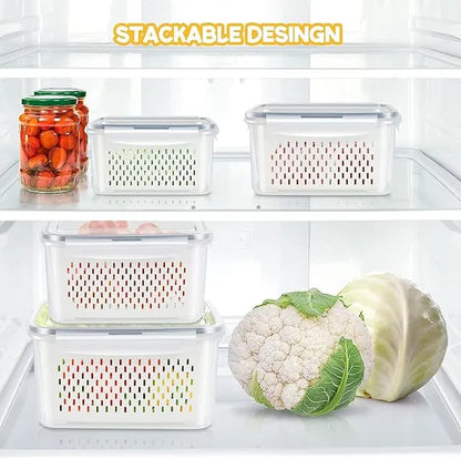 Refrigerator Storage Containers Boxes with Airtight Lid/Kitchen Fridge Organizers for Fruits & Vegetables Pack of 4